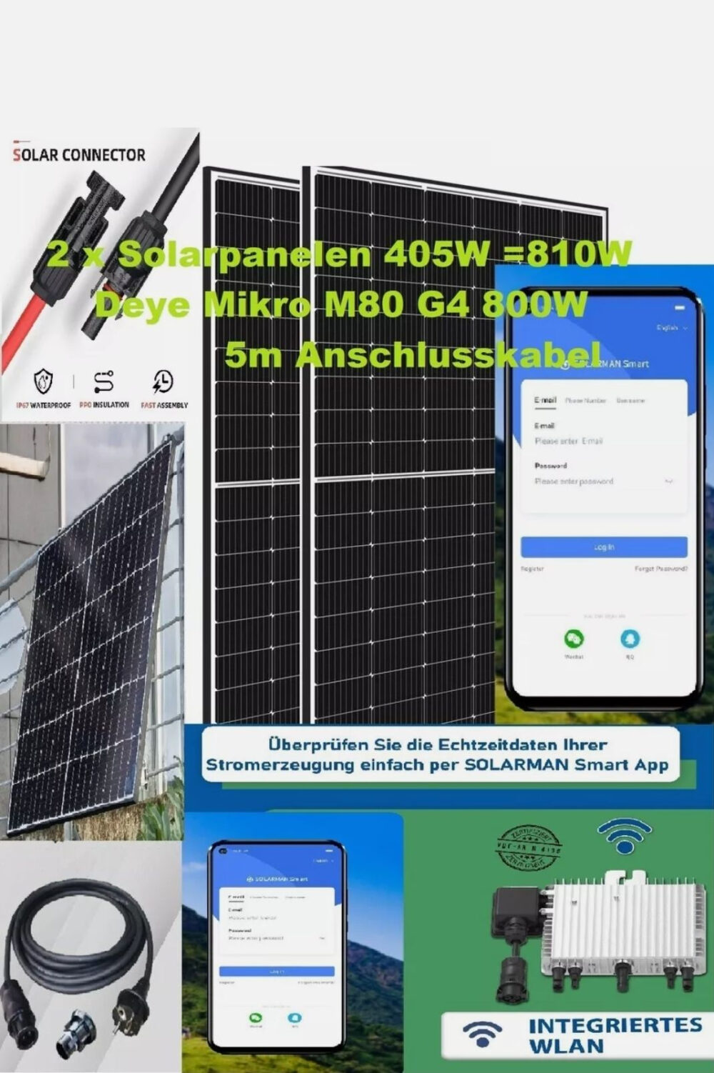 [eBay] Starkes Balkonkraftwerk: 810/800W Solaranlage inkl. Deye M80 G4 für 189.99