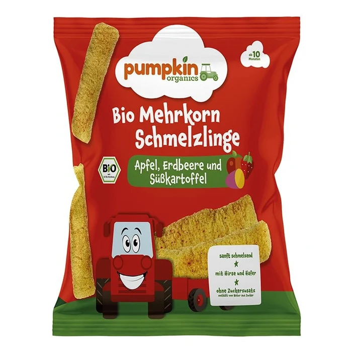 Bio Mehrkorn Schmelzlinge Apfel Erdbeere und Süßkartoffel